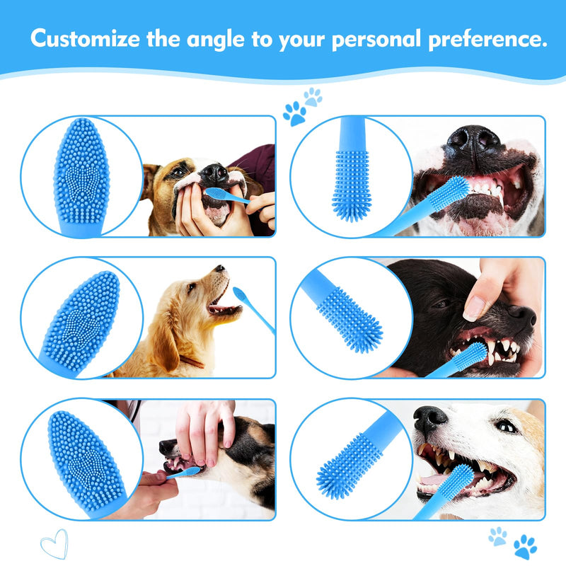 Dog Toothbrush，2-piece Dog Tooth Brushing kit，cat Toothbrush,Food-Grade Silicone Dog Tooth Brush for Cleaning Teeth Suitable for Small，Medium and Large Pets (Blue)