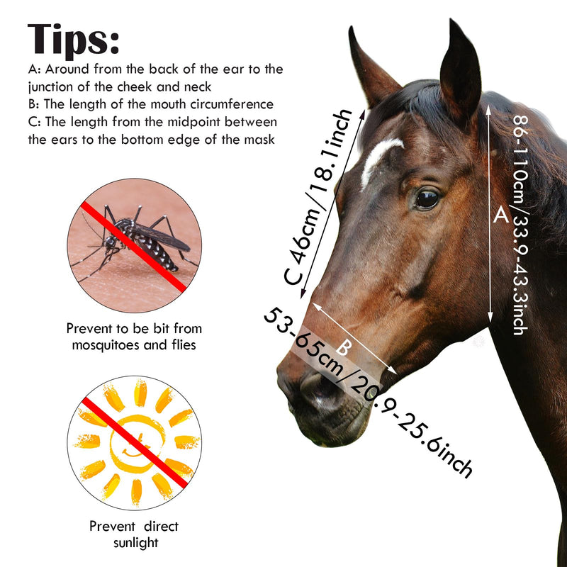 Qualirey 8 Pcs Horse Fly Masks for Horses Comfort Horse Fly Mask with Ears Soft Elasticity Fly Mask Sun Protection for Horses(Large) Large