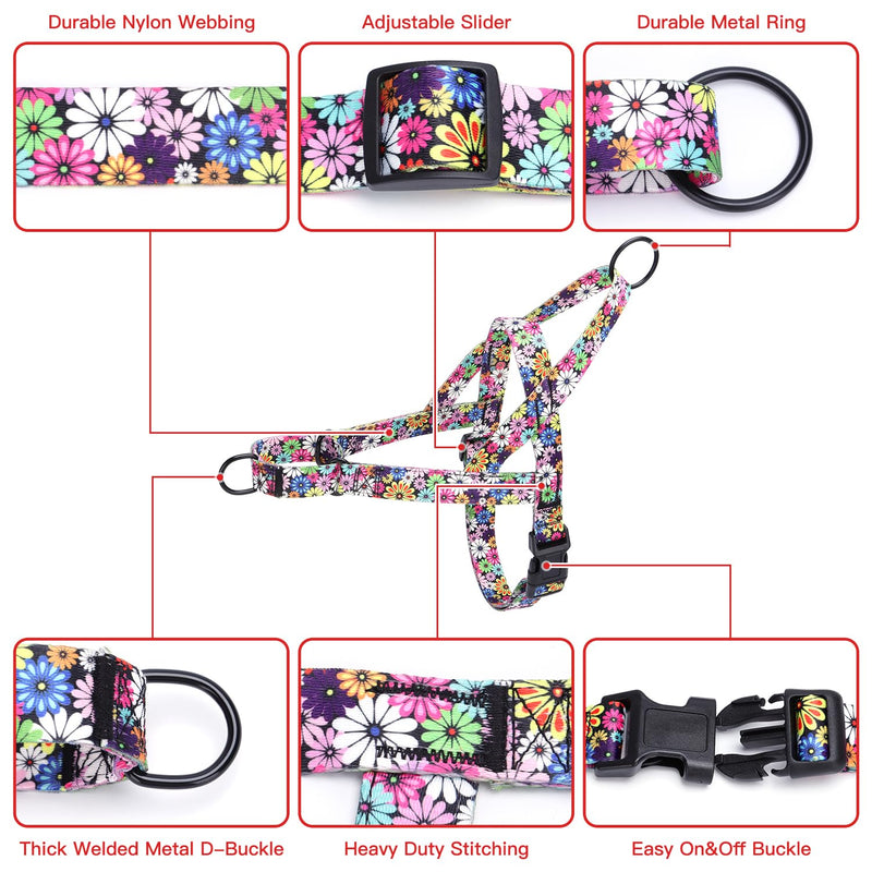 Serijoars No Pull Dog Harness - Easy Walk for Small, Medium, and Large Pets - Floral Pattern Female Safety Nylon Training Dog Harness - Flowers Design - Large Medium Small (Skull, M) Skull - PawsPlanet Australia