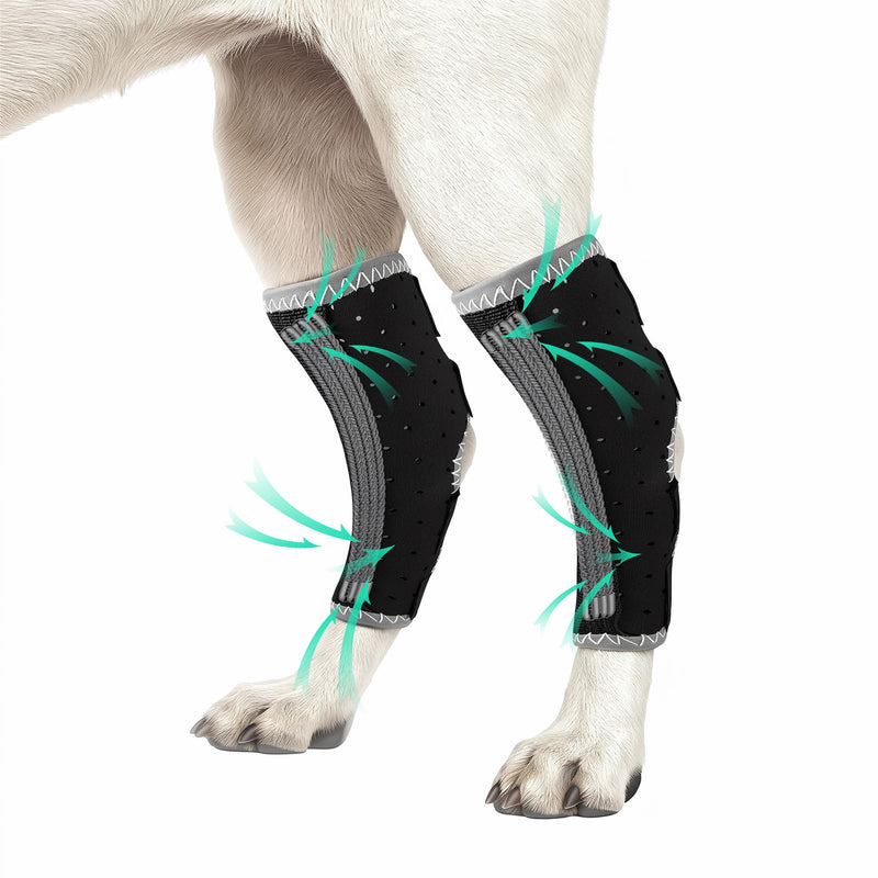 OHCOZZY Dog Rear Leg Brace 2Packs with 3Metal Splints, Leg Splint Provides Wrist Carpal Support and Against Lick, Leg Wrap Protector for Wound Injury and Sprain Healing,S S Black