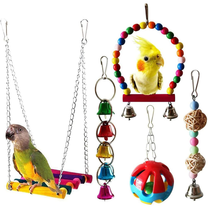 Bird Parakeet Toy Set, 5 Pcs Bird Swing Colorful Chewing Toys for Small Parakeets, Budgerigar, Conures, Love Birds, Finches, Mynah etc - PawsPlanet Australia