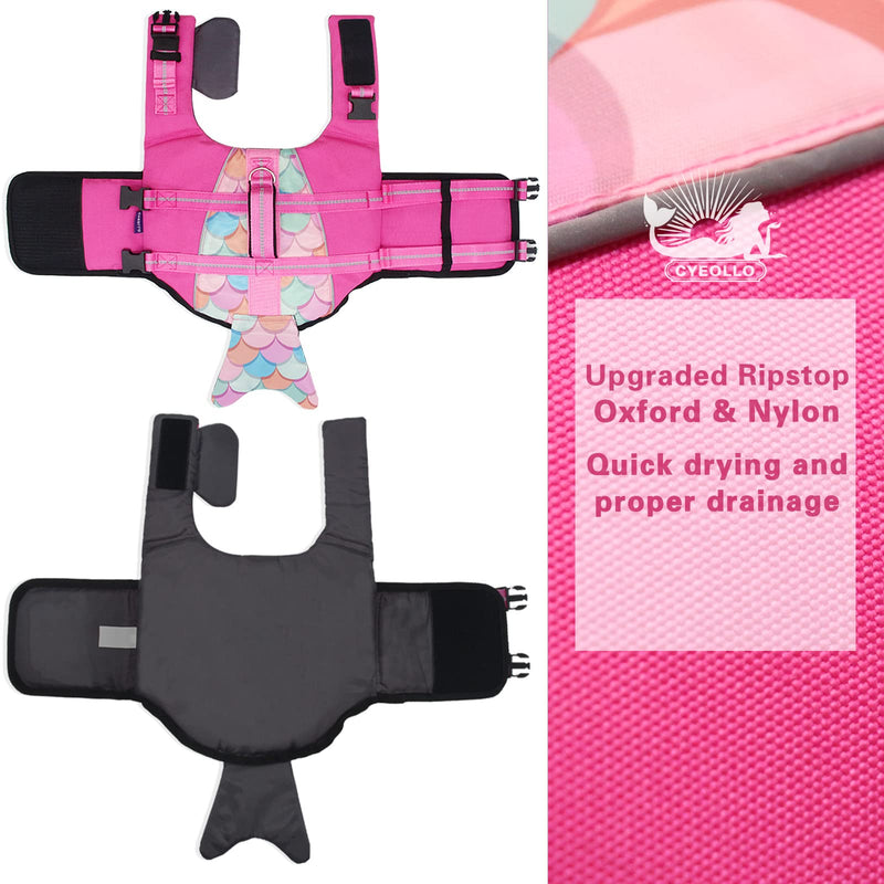 cyeollo Dog Life Jacket Mermaid Safety Dog Vest with Rescue Handle for Swimming Boating Dog Life Jacket for Small Dogs Medium (Chest Girth: 20"-24") 1# Pink Mermaid - PawsPlanet Australia