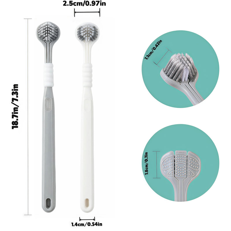CGO Three-Sided Dog Toothbrush for Large Dogs – 4-Piece Three-Head Pet Toothbrush, Gentle Cleaning, Extra-Soft Bristles, Three-Sided Dog Teeth Cleaning Set, Comprehensive Oral Care (Gray-White)
