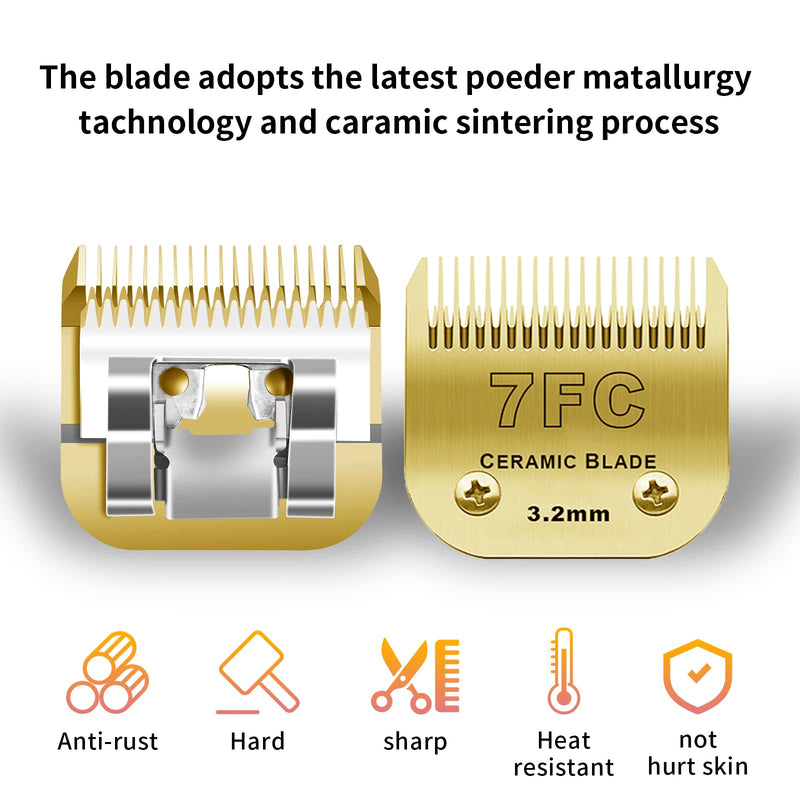 7FC/5FC/4FC Detachable Pet Dog Grooming Clipper Ceramic Blades Set,Compatible with Andis,Oster A5,Wahl KM10 Series Clippers,3 Pack,Gold 7fc+5fc+4fc - PawsPlanet Australia