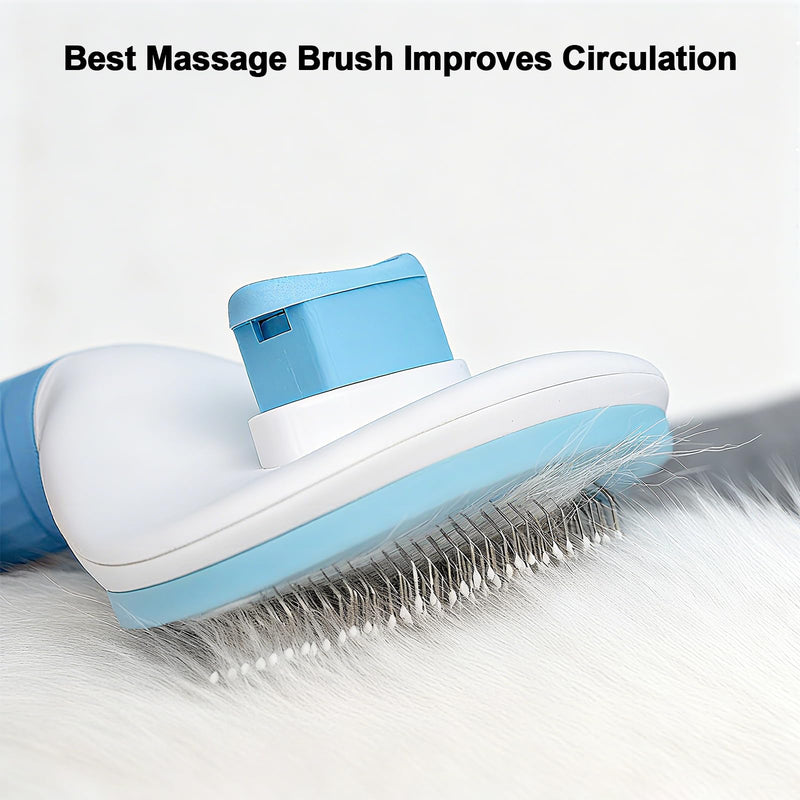 Cat Brush, Self Cleaning Slicker Brush, Skin-Friendly Grooming Tool for Cats & Dogs, Easily Removes Shedding Hair & Mats, Pet Massaging Tool for Long and Short, No Hair Build-Up, Easy to Clean Blue