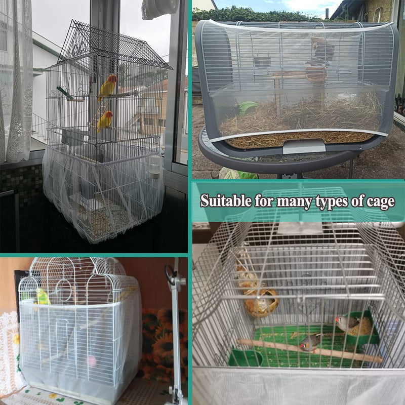 ASOCEA Bird Cage Seed Cather,Universal Adjustable Birdcage Cover Skirt Nylon Mesh Netting Parrot Parakeet Macaw African Round Square Cages Cover White - PawsPlanet Australia