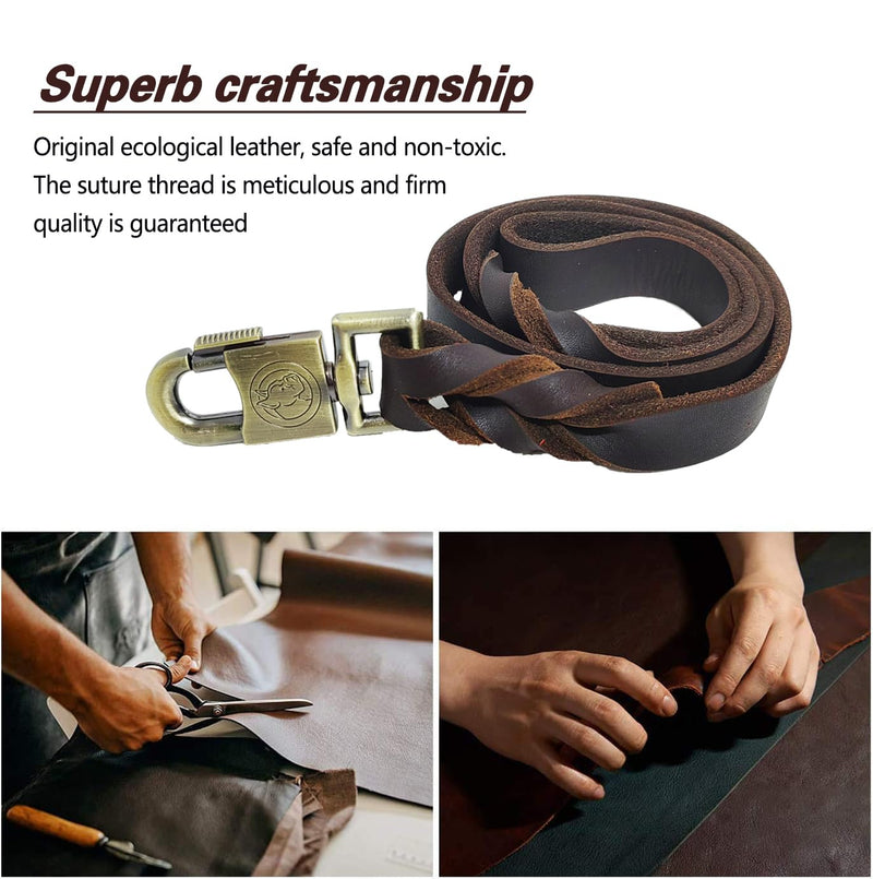 LWBMG Leather Dog Leash 3 ft Upgrade Braided Thick Genuine Leather Dog Leash with Lock Head Hook Short Heavy Duty Pet Training Lead for Medium Large Dogs 3ft x 1 inch Brown - PawsPlanet Australia