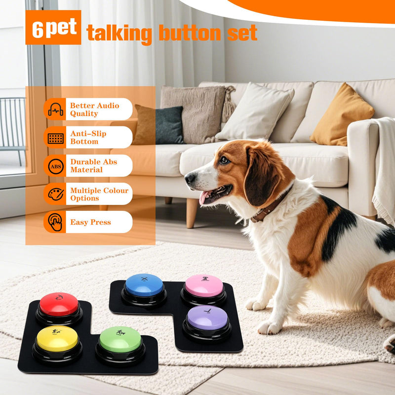 Dog Buttons for Communication, 6 Pcs Dog Talking Button Set, 30s Voice Recording Speaking Button Pet Speech Training Buzzers with 30 Scene Stickers and Waterproof Anti-Slip Mat for Animal Training 2 Mats-6 Pack - PawsPlanet Australia