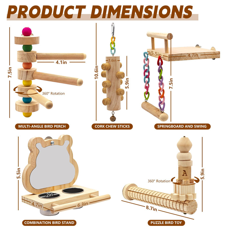 5PCS Bird Perch and Toy Set. Includes a Perch, Feeder, Swing, and Chew Toy. Hangable Natural Solid Wood Birdcage Accessories, Suitable for Small Budgies, Cockatiels, Conures, Lovebirds, Etc. - PawsPlanet Australia