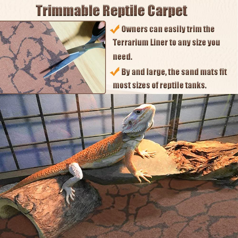 Tfwadmx Reptile Carpet Sand Mat for Bearded Dragon Terrarium Substrate Liner Brown Reversible Lizard Bedding Mats for Cage Leopard Gecko Tortoise Turtle Snake Chameleon with Tweezer 20"x 39"(2 Pcs) L:19.7"x39.3"(2Pcs)