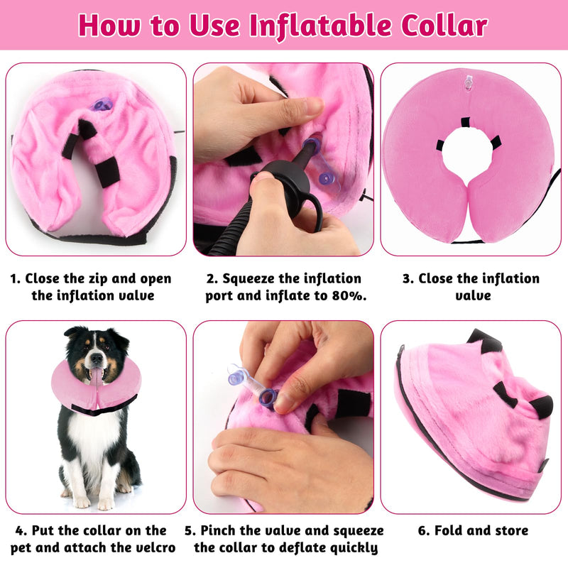 Dog Collar for Dogs, Inflatable Collar for Post-Operative Protection Head, Chest and Belly (Pink, L) pink