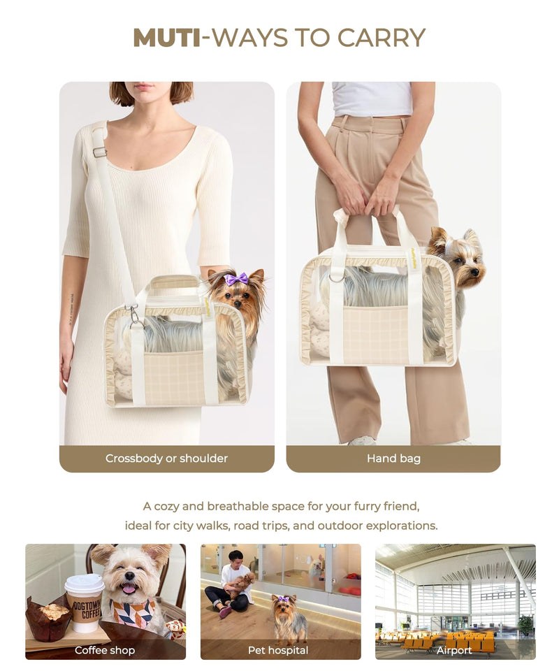 Cat Carrier, Dog Purse with Soft-Sided Pet Carriers, Breathable Mesh for Small/Medium Cats Dogs Puppies (Up to 13lbs), Foldable with Safety Buckle for Travel - Beige - PawsPlanet Australia
