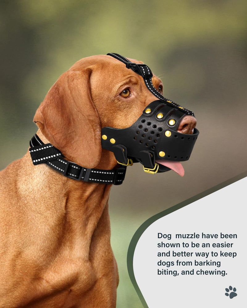 Dog Muzzle, Leather Basket Soft Muzzles Medium Large Breeds, Pitbull Dog Muzzle Amstaff Staffordshire Terrier, German Shepherd Dalmatian Doberman Adjustable (L) Black L - PawsPlanet Australia