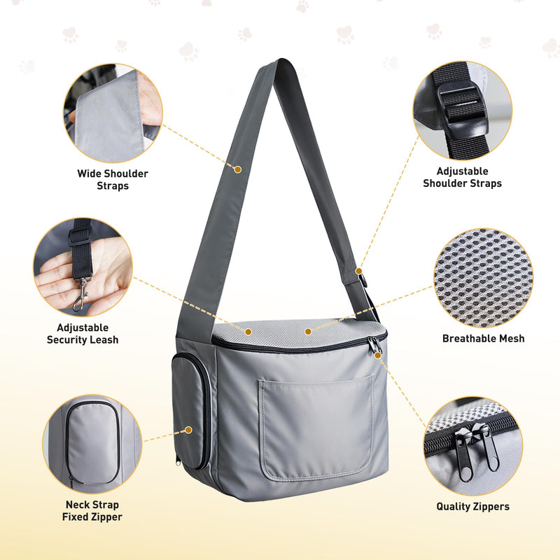 Dog Carrier, Dog Sling Carrier for Small & Medium Cats& Puppys,Hands Free Cat Carrier with Adjustable Safety Harness, Puppy Essentials Gray