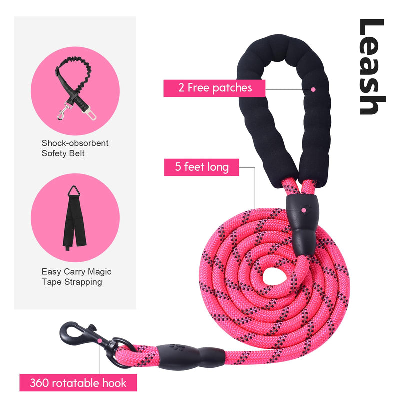 No Pull Tactical Dog Harness for Large Dogs, Escape Proof Molle Dog Vest Harness and Leash Set, Adjustable Military Service Dog Harness with Handle for Medium Large Dogs (Pink, M) Pink - PawsPlanet Australia