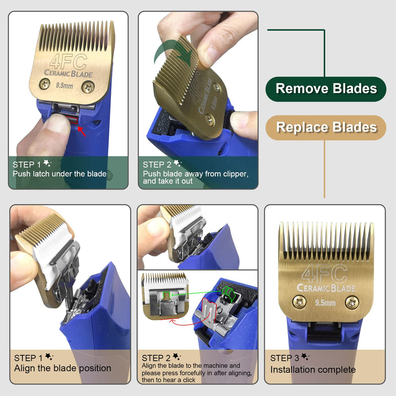 7FC/5FC/4FC Detachable Pet Dog Grooming Clipper Ceramic Blades Set,Compatible with Andis/Heiniger/Moser45 and Oster A5 and Wahl KM10 Series Clippers,3 Pack,Gold 7FC+5FC+4FC - PawsPlanet Australia