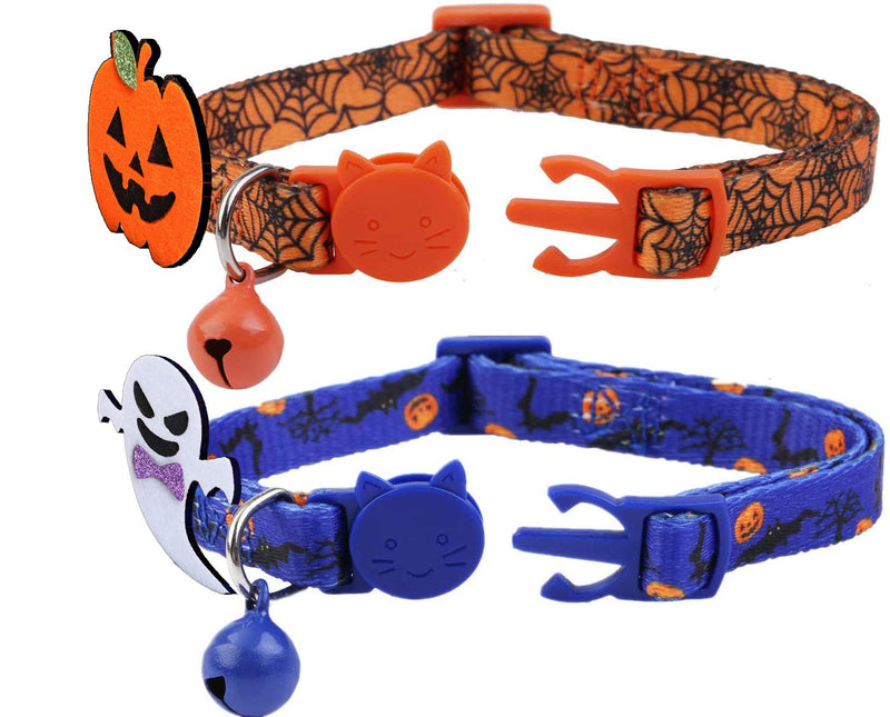 BoomBone 2 Pack Cat Halloween Collar,Kitten Collars for Small Dogs with Bell and Pumpkin Ghost Charm