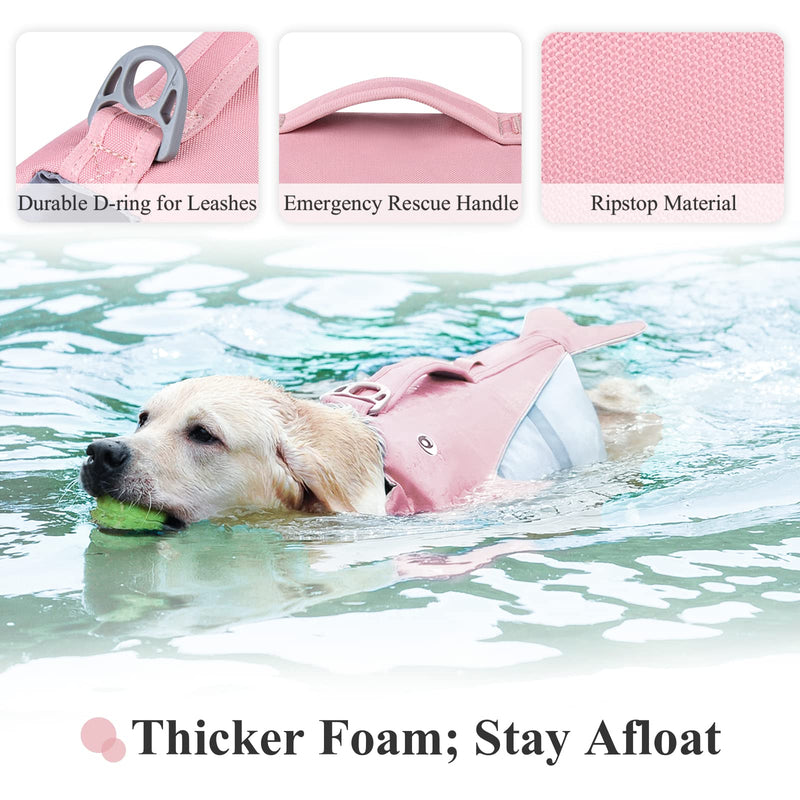 VIVAGLORY Cute Dog Life Vest, Swimming Vest with Handle, Ripstop & Buoyancy for Doggy Puppy, Dog Life Jacket for Swimming & Boating, M, Sakura Pink M: 22-26 inch (Ribcage Girth) - PawsPlanet Australia