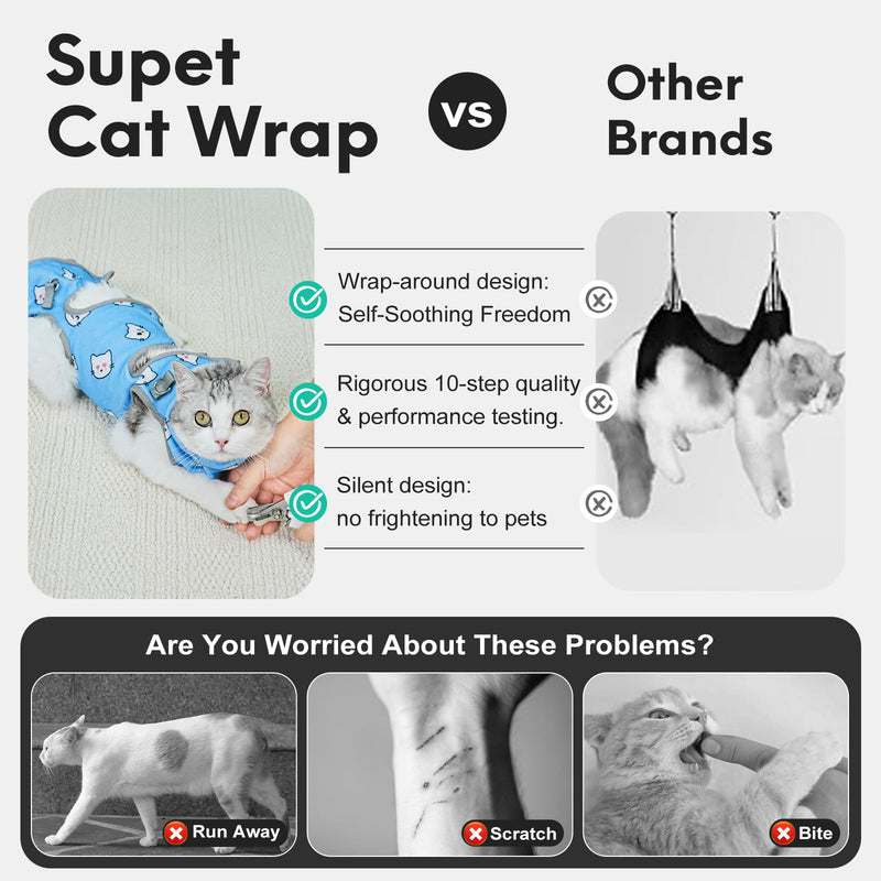Supet Cat Grooming Hammock, Soft Fabric Nail Clipper Hammock, Self-Adhesive Wrap for Cutting Nails, Quickly Calm Down for Medicine, Teeth Brushing, Ear Cleaning S ( Weight：3-8LB ) BlueCat