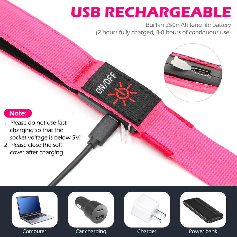 LED Dog Leash with Light - 4 Feet, Rechargeable, Nylon Webbing, Glow Safety Standard Dog Leash (Pink) Pink - PawsPlanet Australia