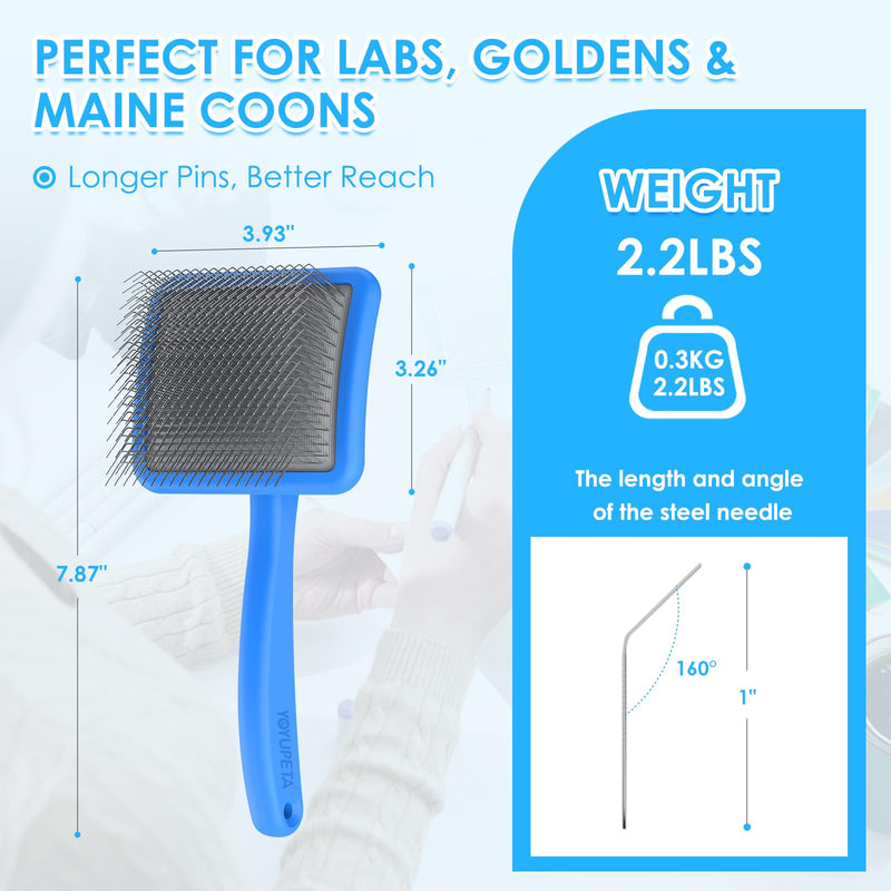 Large Slicker Brush for Dogs - 3PC Pet Grooming Kit - Undercoat Rake & Stainless Comb | Long Pins Remove Mats on Poodles, Golden, Labradoodles | Thick Coat Deshedder for Dogs, Cats, Blue - PawsPlanet Australia