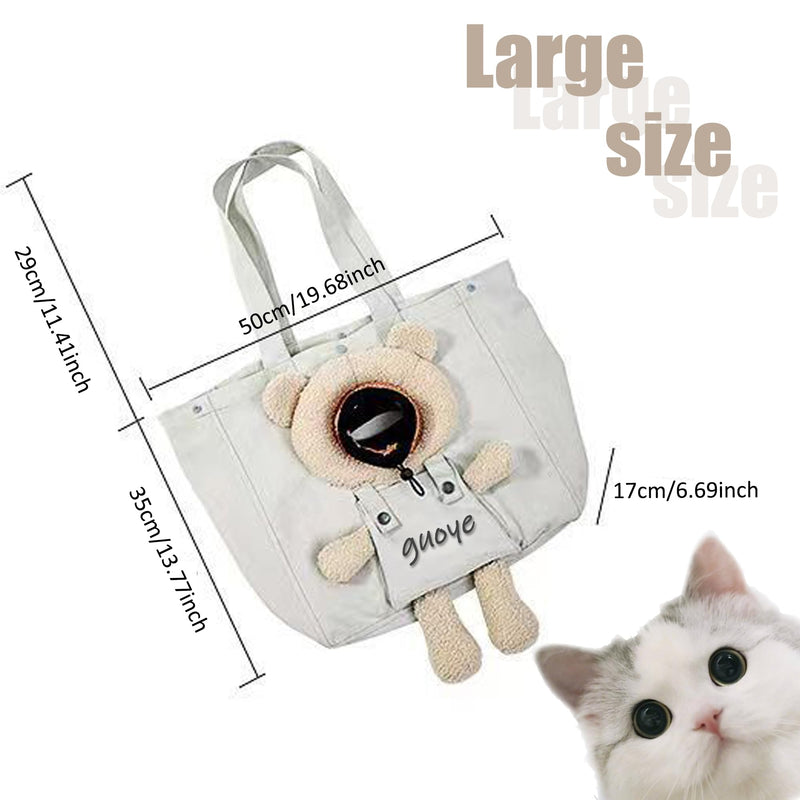 Bear-Shaped Show Head Pet Canvas Shoulder Bag, Outcrop (Khaki Bear-Large) Khaki Bear