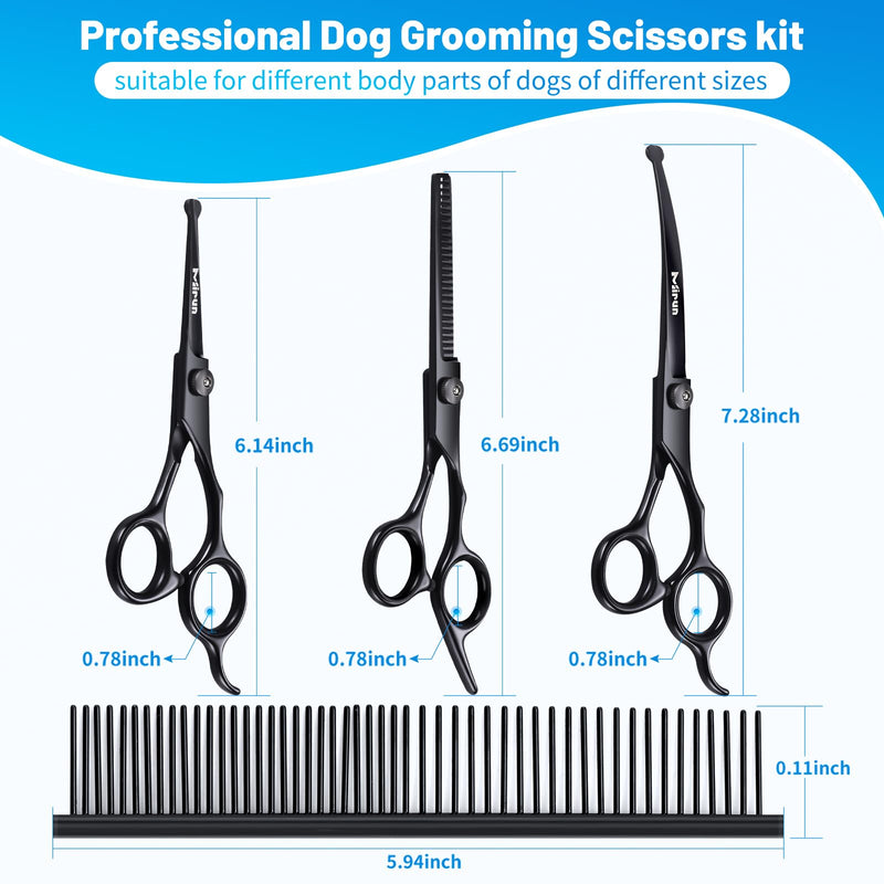 Dog Grooming Kit, 5-in-1 Titanium-plated Stainless Steel Dog Grooming Scissors, Dog Scissors for Grooming with Safety Round Tip, Grooming Scissors for Dogs & Cats, Sharp & Durable Cat Grooming Kit Black-5set - PawsPlanet Australia