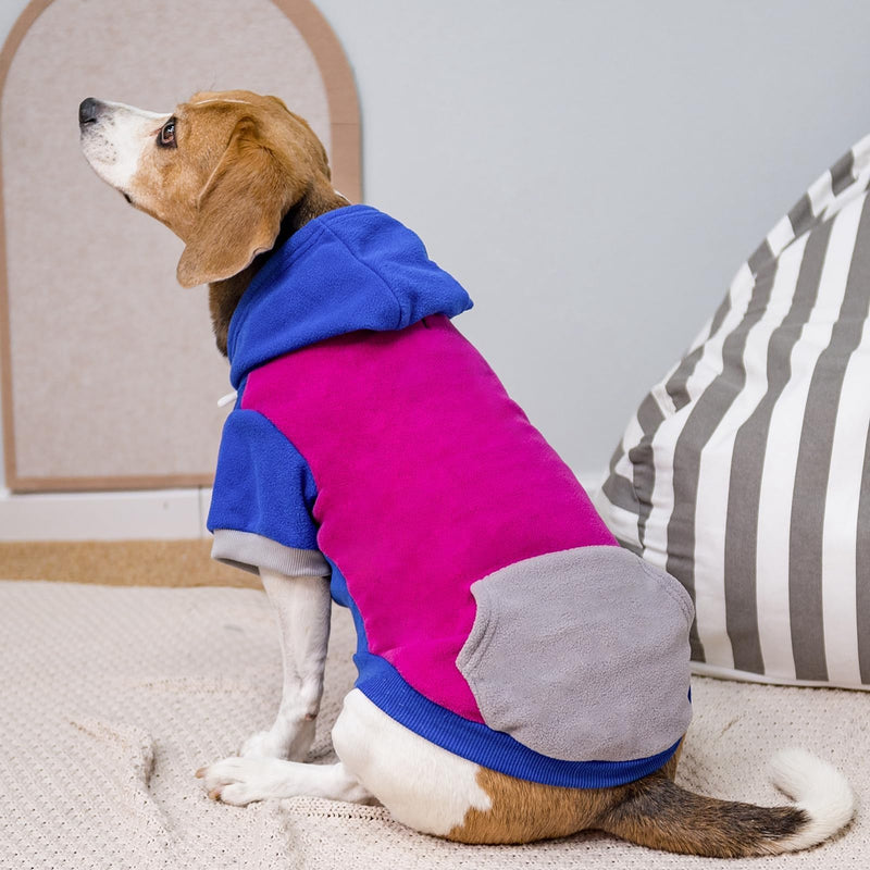 PUPTECK Fleece Dog Hoodie Puppy Sweatshirt Soft Warm Dog Clothes with Pocket Hooded Sweater for Small Medium Dogs Autumn Winter Wearing, Rosepink/NavyBlue, M M (CHEST 22", BACK 16", NECK 13") - PawsPlanet Australia