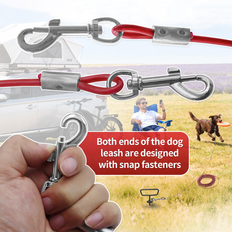 Dog Tie Out Cable and Stake 34ft, Heavy Duty Dog Chains for Outside with Lockable Hook, Pet Runner Cable Leads for Medium Large Dogs Up to 250 LBS,Comfort Grip for Daily Walking/Outdoor Red - PawsPlanet Australia