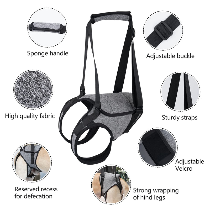 Dotoner Dog Lifting Harness, Dog Support Harness for Back Legs, Soft Support Sling for Injured Disabled Small, Medium Large Dogs, Sling for Back Legs, Lift Support Harness (S, Grey) S