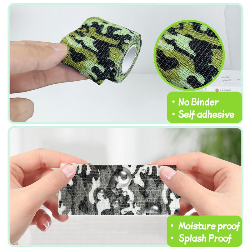 kathson 16PCS Vet Wrap Tape Veterinarian Self Adhesive No Chew Bandage Wound Dressing Medical Bandage Gauze for Animals Pets Dogs Cats Horses Ear Feet Paw Tail Injury(Black，Brown，Green，Jungle Color 4xblack，4xbrown，4xgreen，4xjungle Color - PawsPlanet Australia