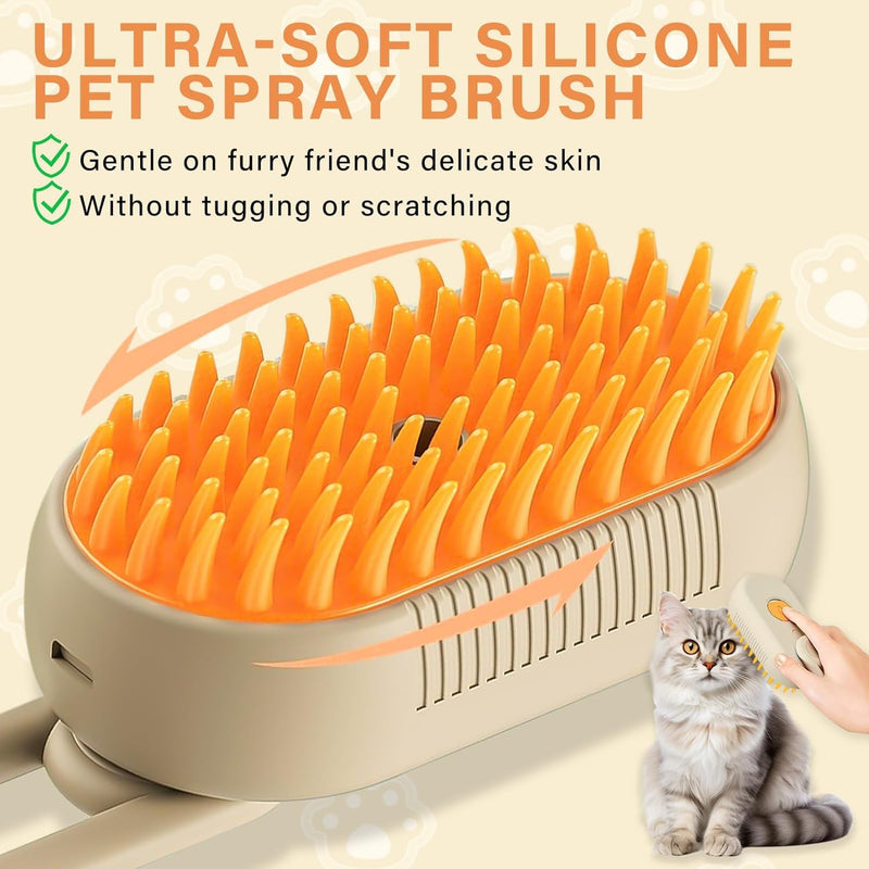 Cat Steam Brush - 3 in 1 Spray Cat Brush for Shedding, Steamy Silicone Massage Grooming Brush for Cat and Dog, Steamer Brush for Massage, Tangled And Hair Loss Remover (Cream) Cream - PawsPlanet Australia