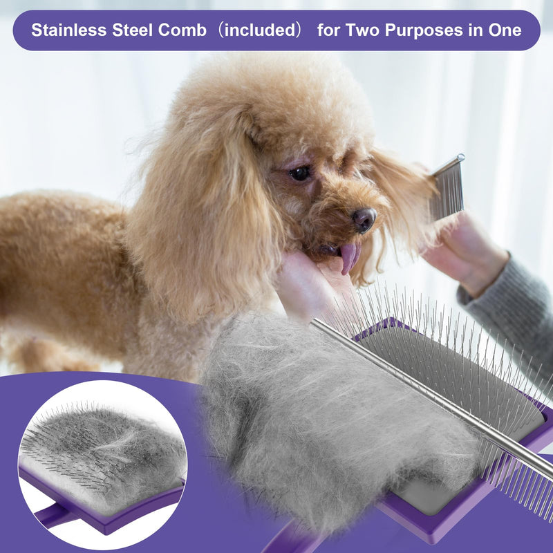 Dog Slicker Brush,Professional Doodle Brush,Extra Long Pin Large Dog Brush for Grooming Long Haired Dogs(Poodles,Goldendoodles,Labradoodles),Easy to Remove Loose Fur,Tangles,Mats,Fluff,Purple Purple - PawsPlanet Australia