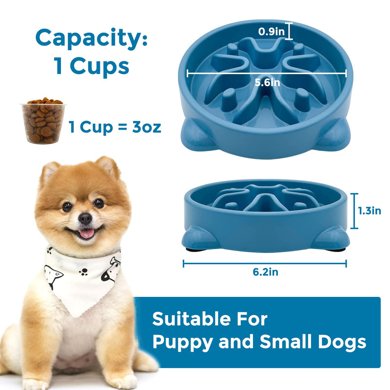 2 Pack Slow Feeder Dog Bowls Non Slip Puppy Bowl Durable Dog Puzzle Feeder Bloat Stop Dog Food Bowls for Puppy and Small Dogs, BPA Free, 1 Cup A-Blue & Grey-Small-1Cup