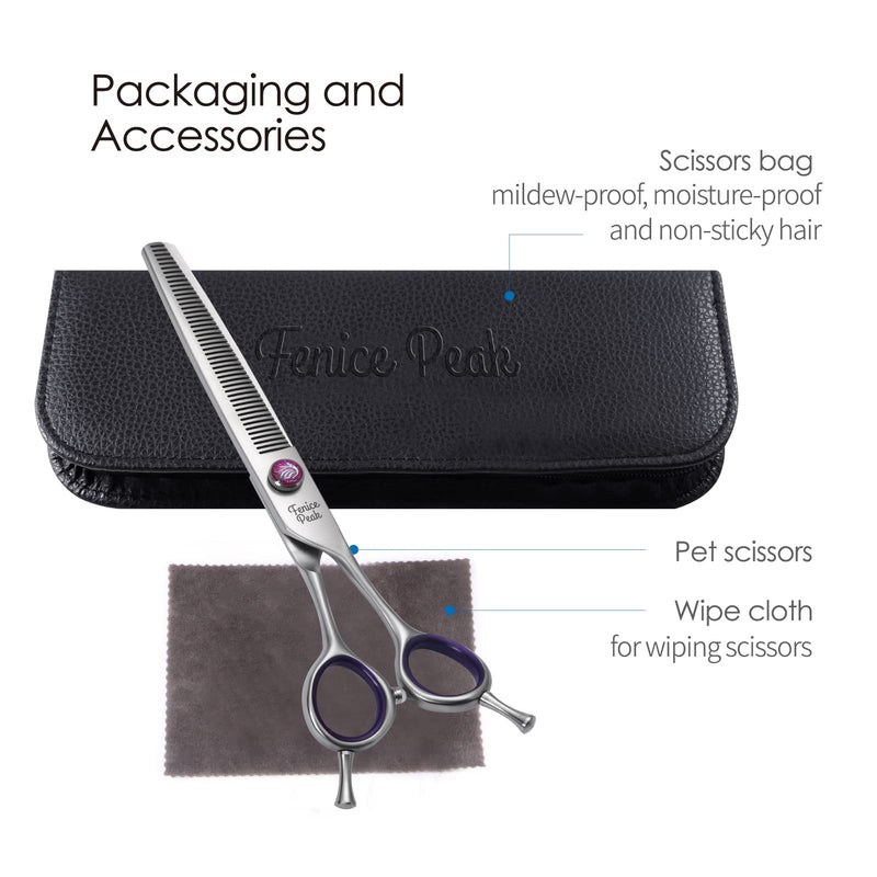 Fenice Peak 7'' Thinning Dog Grooming Scissors with Purple Finger Rings and Flashing Screw Professional 440C Stainless Steel Natural Color Pet Thinning Shears with Offset Handle Durable and Sharp 7" Thinner - PawsPlanet Australia