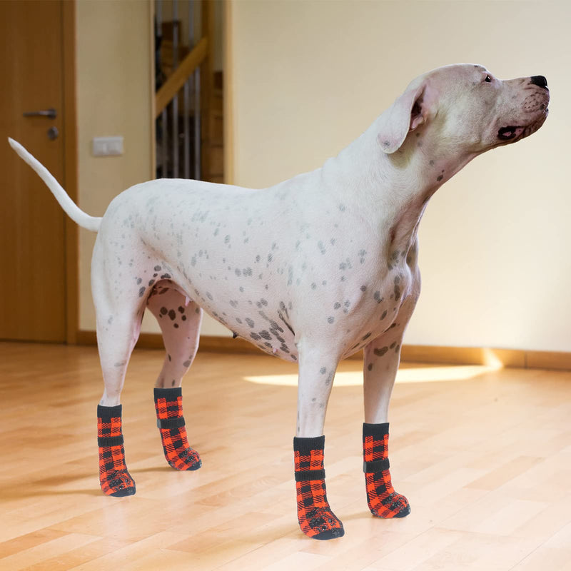 BINGPET Warm Non-Slip Dog Socks for Winter Cold Weather, Classic Plaid Soft Pet Paw Protector with Adjustable Straps and Double-Sided Anti-Slip Paw Patterns, Better Control on Wooden Floor Red Small - PawsPlanet Australia