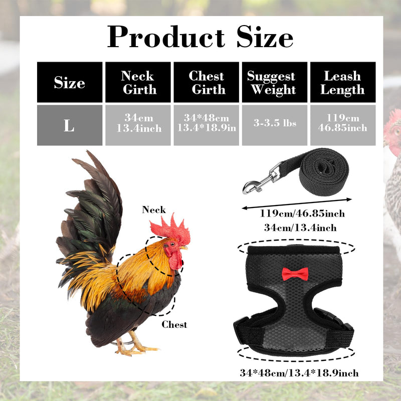 Chicken Harness with Leash Set, Upgraded Double Adjustable Mesh Breathable Chicken Training Harness, Pets Leash for 3-4 Lb Hens Duck Goose Small Pets Training Walking Supplies (Black) - PawsPlanet Australia