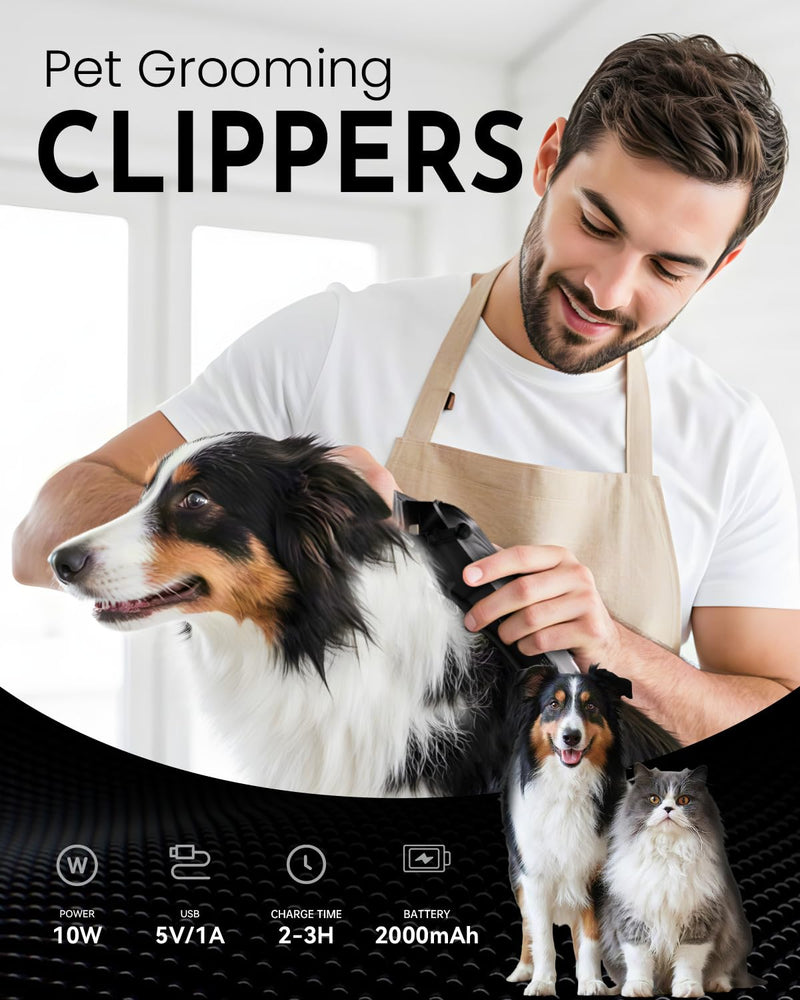 Dog Clippers Professional for Thick Hair, Pet Clippers for Dogs Cordless LED Display Low Noise Rechargeable Dog Trimmer with Grooming Nail Kits Gray