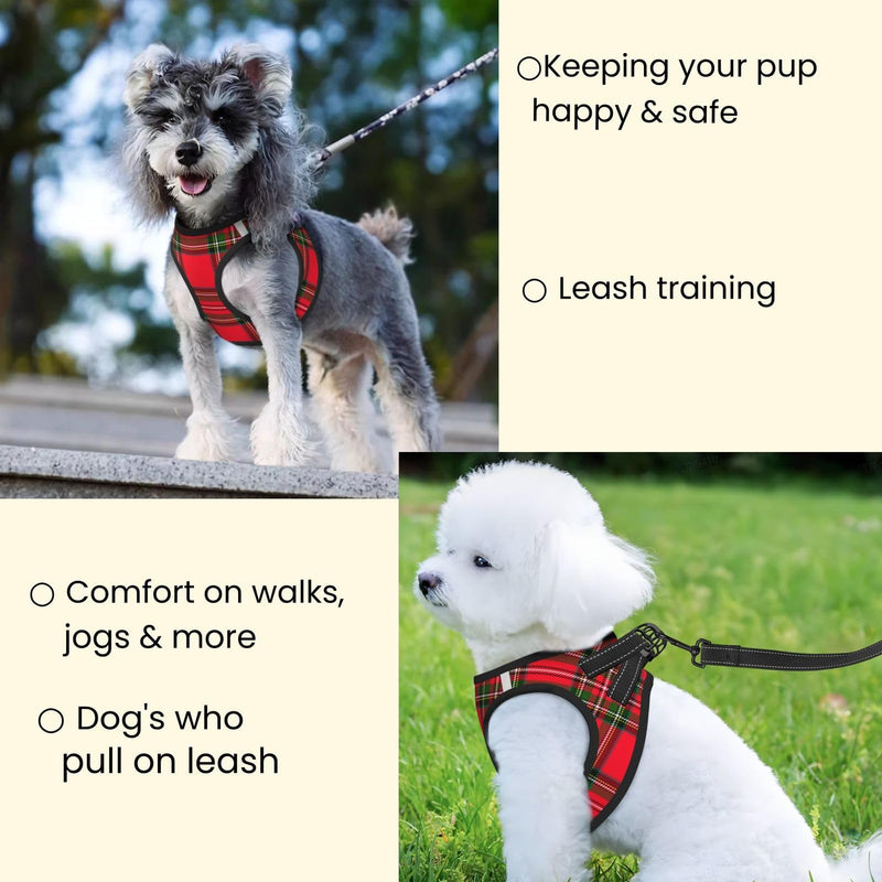 Christmas Red Plaid Tartan No Pull Dog Harness and Leash Set – Reflective Vest,Medium,Soft Cute Pet Harness for Small Dogs Xmas Holiday Walking Gear Christmas Red Plaid Tartan M(Chest:17"-19") - PawsPlanet Australia