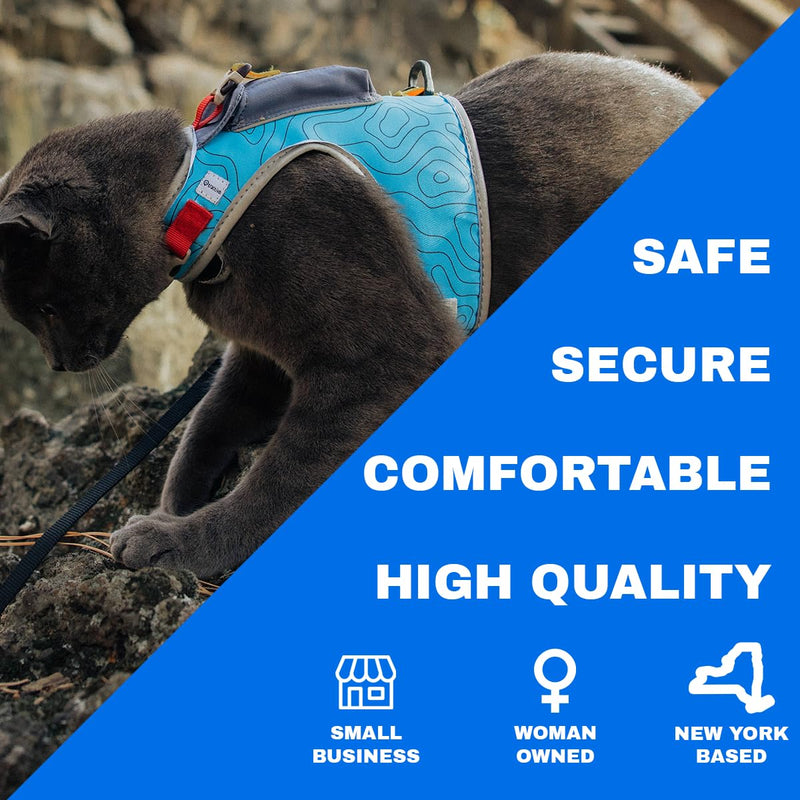 TRAVEL CAT The Pathfinder Cat Harness with GPS Tracker Pocket - Powered by Tractive Cat Harness Escape Proof - Walking Escape Proof Harness for Small, Large Cat, Kitten (Blue, Large) Blue - PawsPlanet Australia