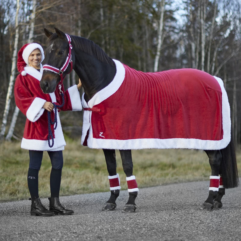 HORZE Santa Faux Fur Polyester Christmas Horse Leg Wraps | Pack of Four One Size Red - PawsPlanet Australia
