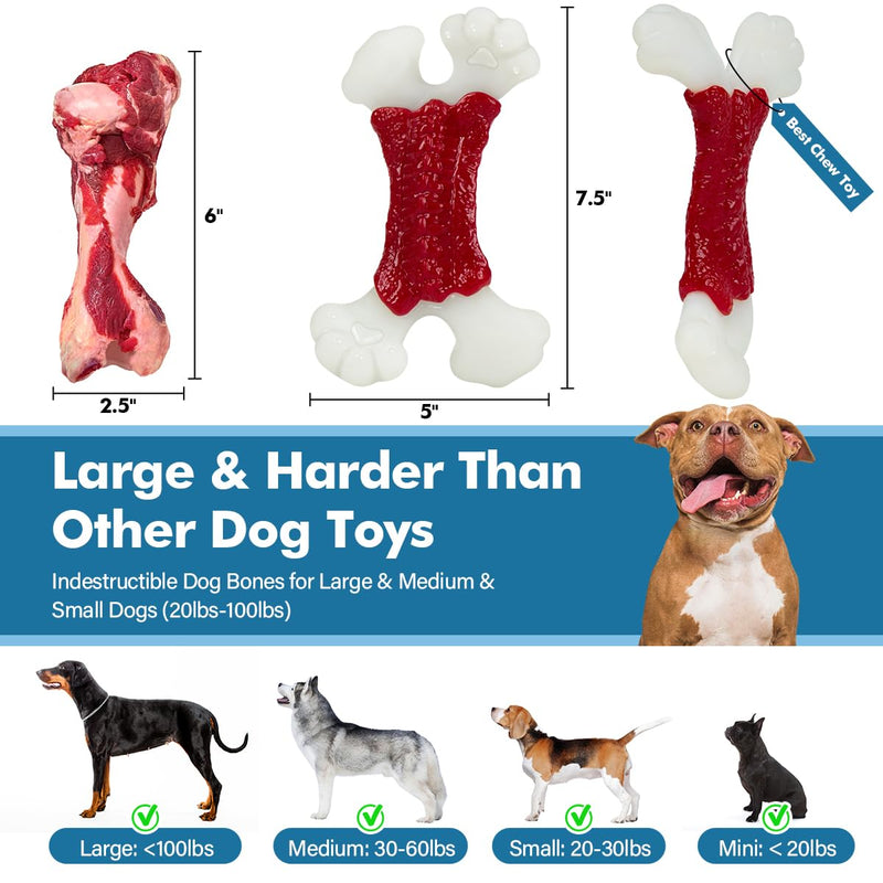 Dog Toys for Aggressive Chewers, Dog Toys for Large Dogs, Indestructible Dog Bones for Aggressive Chewers, Tough and Durable Dog Chew Toy, Real Bacon & Beef Flavors - PawsPlanet Australia