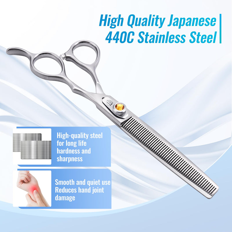Fenice Professional Dog Grooming Scissors: 7 inch Thinning Shears for Dogs Trimming Made Of Japanese 440C Stainless Steel Yellow Diamond 7.0 inch - PawsPlanet Australia