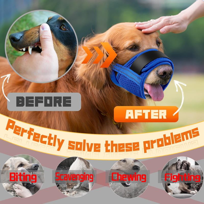 Dog Muzzle, Soft No Barking Bite Mesh Muzzles for Large Sized Dogs Anti Chewing, Breathable Muzzle for German Shepherd Labrador/Golden Retriever, etc, Suit for Grooming Vet Allows Panting Drinking Blue XL(Circumference:7.8''-11''in) - PawsPlanet Australia