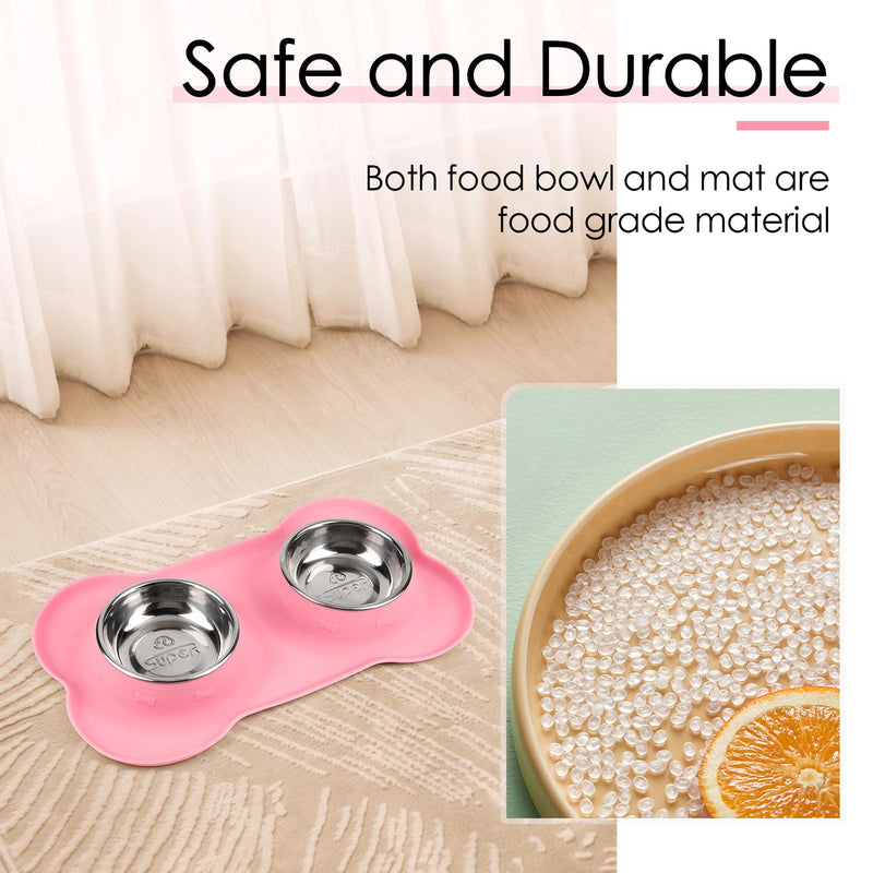 SUPERDESIGN Dog Bowls 2 Stainless Steel Puppies Bowl with No Spill Non-Skid Silicone Mat Pet Water and Food Feeder Bowls for Feeding Small Medium Large Dogs Cats Smal PK S Pink - PawsPlanet Australia
