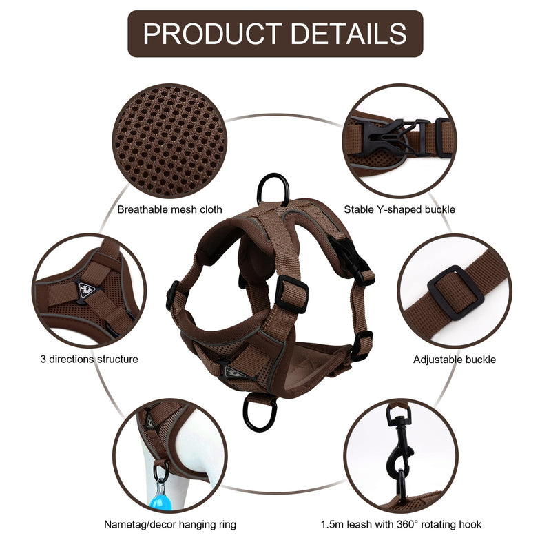 Cat Harness and Leash Set, Upgraded Escape Proof Adjustable Vest with Lead for Large Cat Small Dog Puppy Outdoor Walking, Soft Breathable Mesh Jacket with Reflective Strips for Dark Night L Brown - PawsPlanet Australia