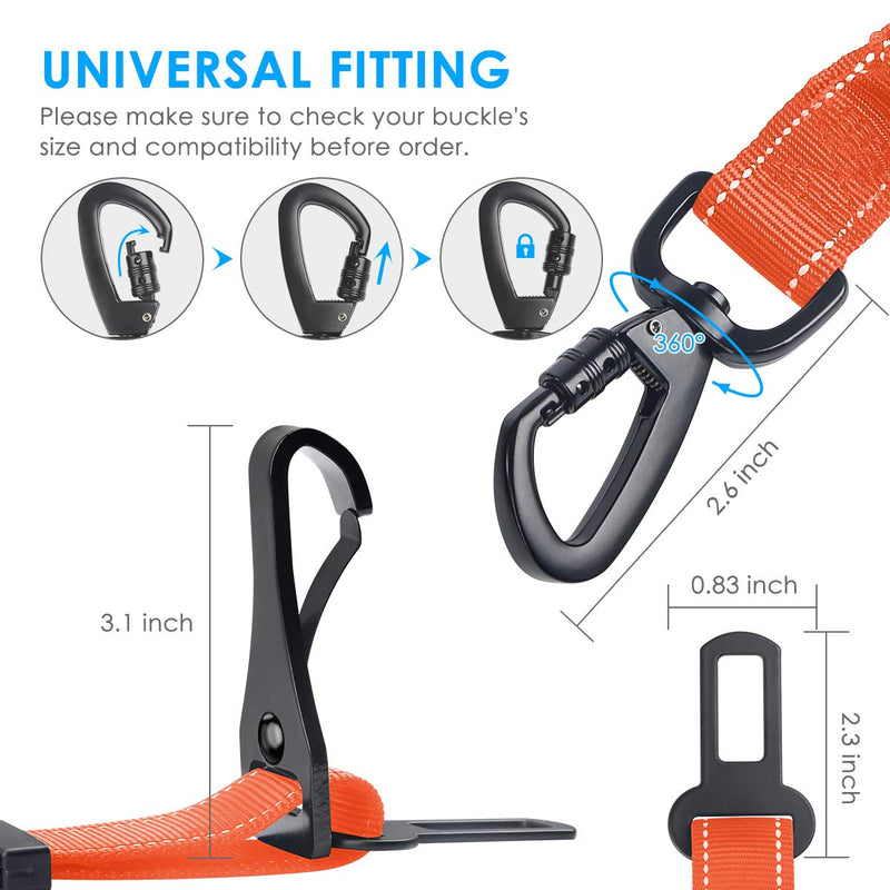 URPOWER 3-in-1 Dog Seat Belt for Car, 2 Pack Adjustable Bungee Dog Car Harness with Seatbelt Buckle & Latch Hook, Reflective & 360° Swivel Heavy Duty Pet Safety Belts for Dogs and Cats Orange - PawsPlanet Australia