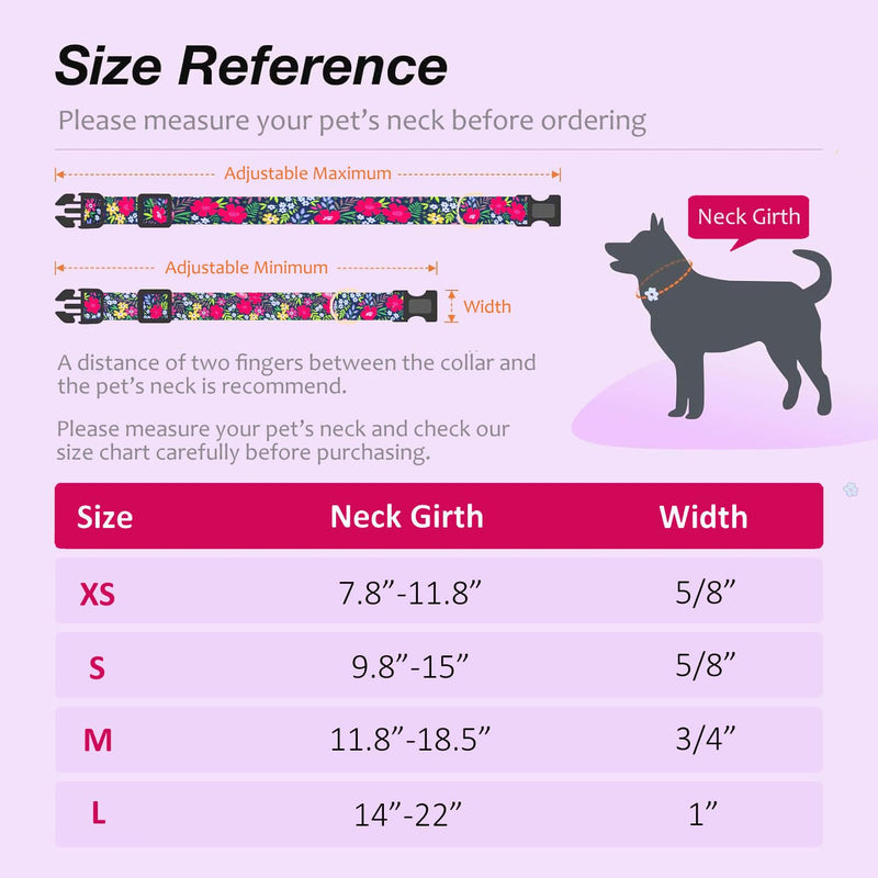 TEEMERRYCA Dog Collars with Floral Patterns Adjustable Dog Collar with Flower Charm Comfortable Cotton Pet Collar for Puppies Small Medium Large Cute Girl Female Boy Dogs, Red, L L:Neck 14"-22", Width 1.0” - PawsPlanet Australia