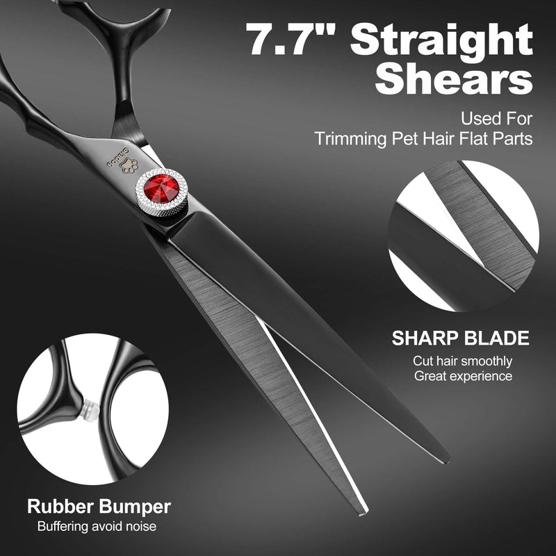 GLADOG 7 Inch Professional Dog Grooming Scissors Kit, Titanium Dog Scissors for Grooming, Heavy-Duty Dog Shears for Grooming, 6-in-1 Pet Grooming Scissors for Dogs, Cat Grooming Scissors (Black) Black - PawsPlanet Australia