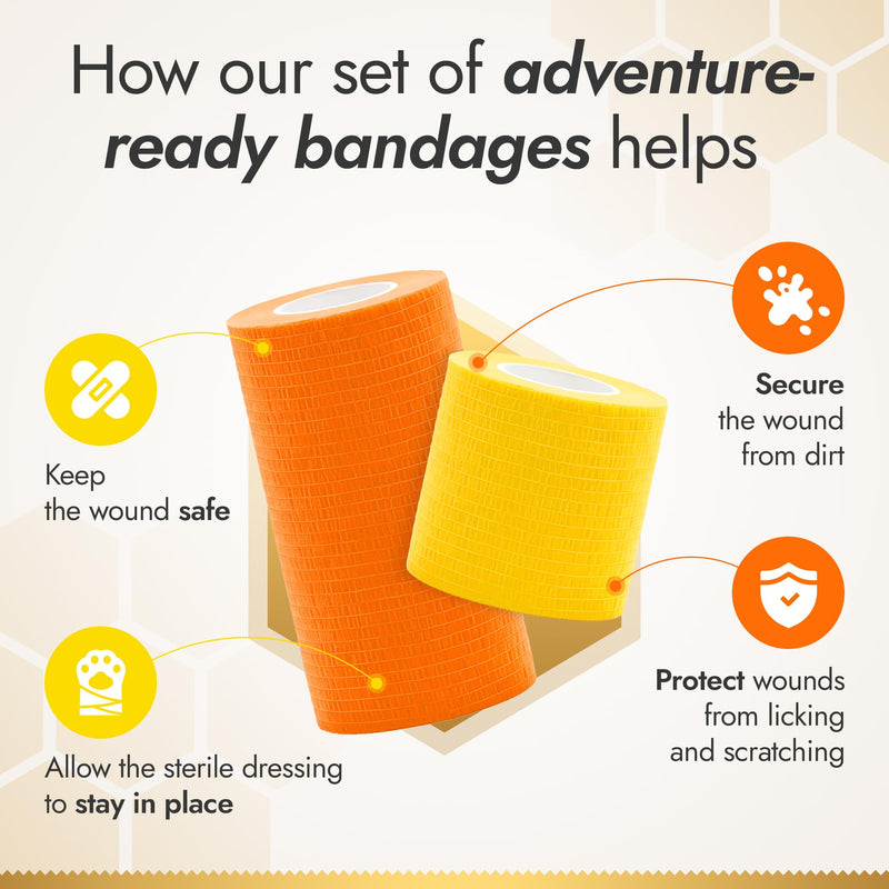 Self-Adhesive Elastic Dog Bandages for Wounds Protect from Licking, Dirt and Scratching – Set of Wraps from Natural Rubber Latex – Dog Bandage for Large & Small Pets – 5 х 5 cm + 2 х 10 cm Rolls 5 pcs x 5 cm + 2 pcs x 10 cm